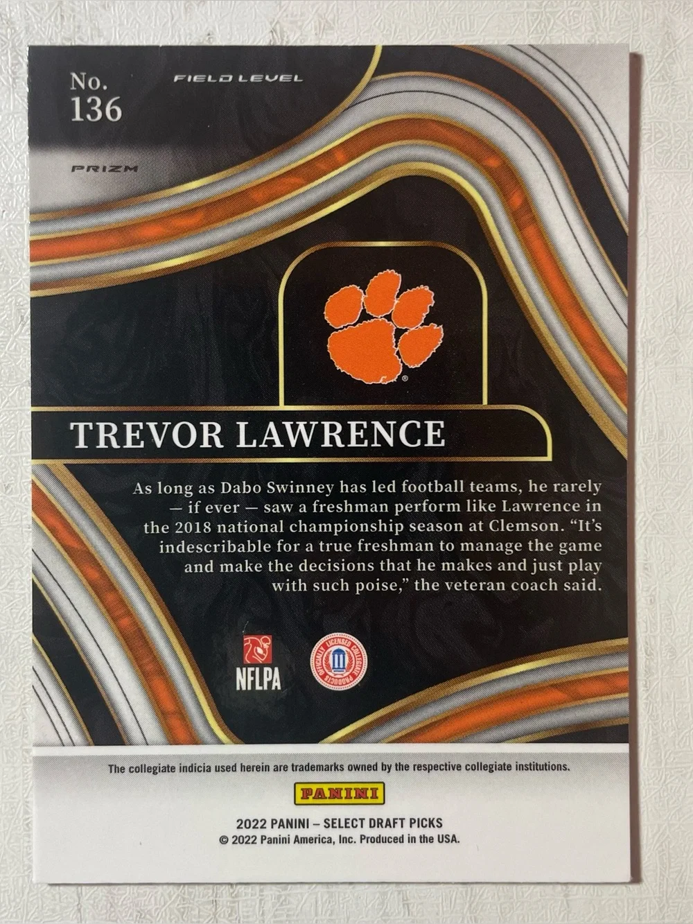 Trevor Lawrence 2022 Panini Select Draft Picks - RC Field Red Lazer Prizm #136